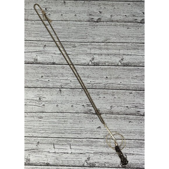 Premier Designs Necklace Black Gold Tone‎ Chains Gold Tone Pendant with Tassel - Picture 2 of 8